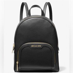 New Michael Kors Black Jaycee Medium Pebbled Backpack with Gold Logo